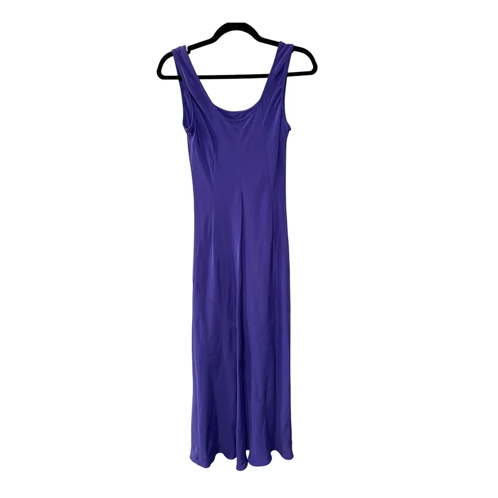 Silk 2 Pc Set Purple Beaded Ruffle Jacket VNTG A-Line Maxi Slip Dress Jones NY 8 - Picture 7 of 11